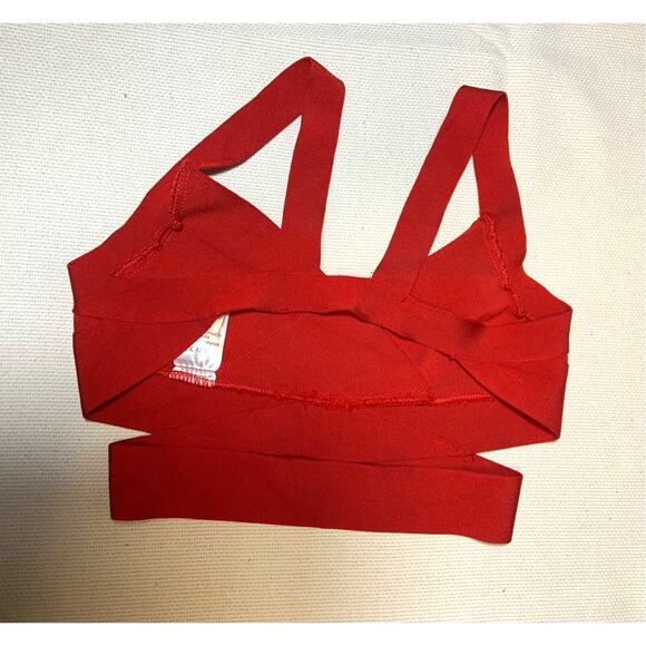 Women's BCBGMAXAZRIA Deep V-Neck Cut Out Bandage Bralette Crop Top Red Size XS - Picture 5 of 10